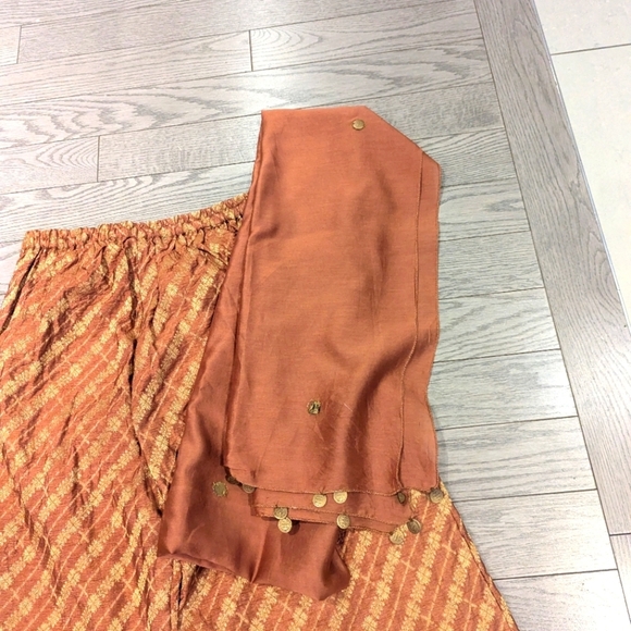 Brown Asymmetrical Tiered Long Sleeve Indian Punjabi Silk Suit- S Like New - Picture 5 of 5